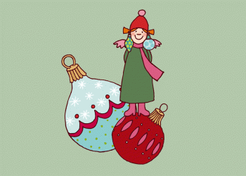 Pauline mit Weihnachtskugeln