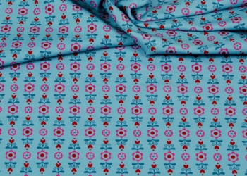 Hilco Jersey Hearts Flowers blau