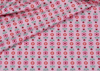Hilco Jersey Hearts Flowers rosa